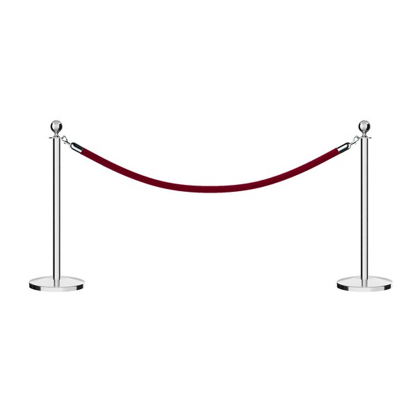 Montour Line Stanchion Post and Rope Kit Pol.Steel, 2 Ball Top1 Maroon Rope C-Kit-2-PS-BA-1-PVR-MN-PS